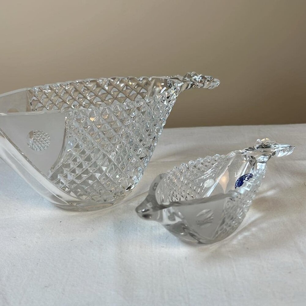 Gus Khrustanly Lead Crystal Fish Shaped Dishes Set of 2 Russian